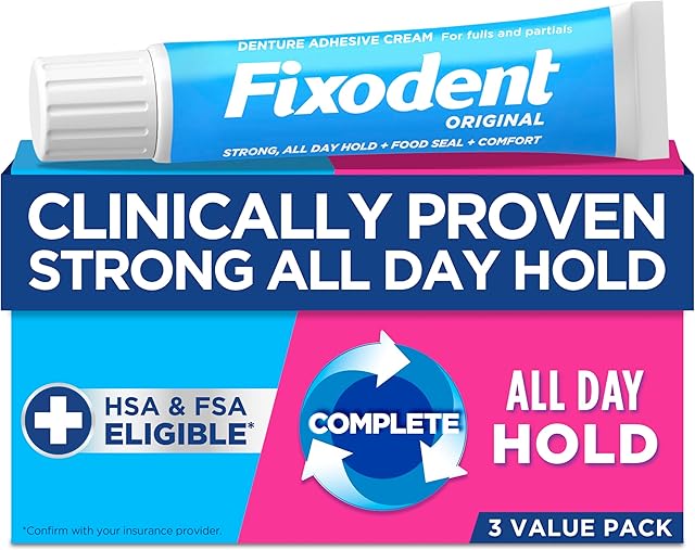Fixodent Complete Original Denture Adhesive Cream, 24 oz, 3 Pack (Packaging May Vary)