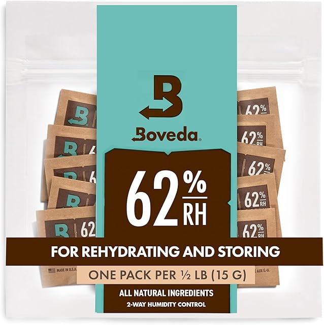 Boveda 62% Two-Way Humidity Control Packs For Storing ? oz ? Size 4 ? 10 Pack ? Moisture Absorbers for Small Storage Containers ? Humidifier Packs ? Hydration Packets in Resealable Bag