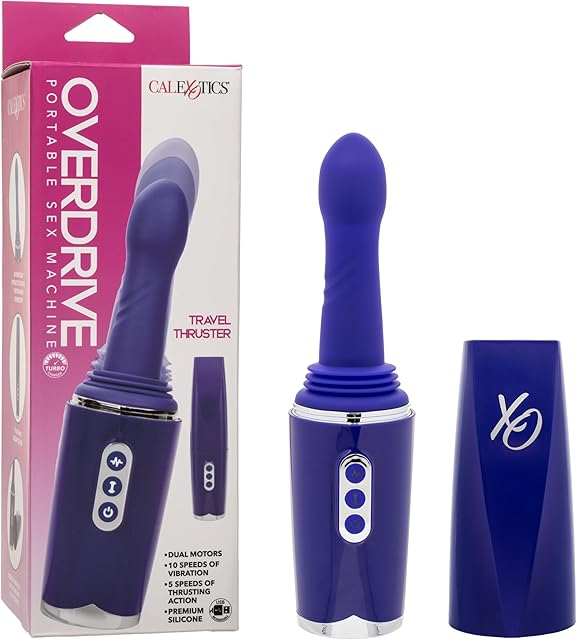 CalExotics Overdrive Portable Sex Machine Travel Thruster, 10 Turbo Charged Speeds of Vibrationg and 5 Accelerating Thrusting Actions with Removable Cap Purple SE-4445-55-3