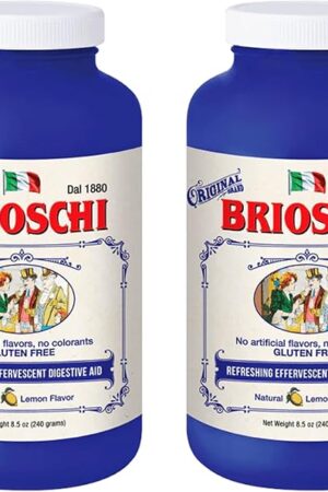 Brioschi Italian Lemon Flavored Effervescent Heartburn, Upset Stomach, Acid Indigestion, 85 oz bottle (Pack of 2)