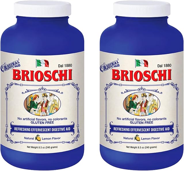 Brioschi Italian Lemon Flavored Effervescent Heartburn, Upset Stomach, Acid Indigestion, 85 oz bottle (Pack of 2)