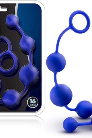 Blush Performance Puria Platinum Silicone 16 Inch Long Anal Beads - Silky Smooth Ultrasilk - Large Butt Beads Up To 1.5" Wide - Sturdy Pull Handle - Adult Sex Toy For Men Women Couples Play - Indigo