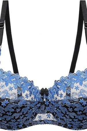 Women's Ultra-Thin Sexy Lace Comfort Everyday Bra Plus Size Floral Embroidery Soft Underwire Bra See-Through Lingerie