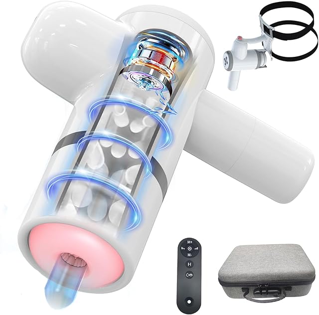 Automatic Lubricating Male Masturbator - One-Click Orgasm Penis Pump with 8 Thrusting & Sucking Modes?Hand Free Man Stroker with Strap, Sex Toys Blowjobsex Machine for Male Men