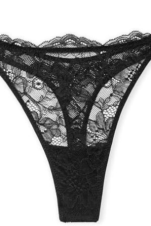 Women's Lace Thong Underwear, Women's Panties, Very Sexy Collection, Black (S)