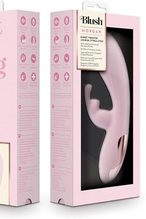 Blush Morgan Curved 7.75" Silicone Rabbit Vibrator for G Spot & Clitoral Stimulation - 10 RumboTech Vibration Dual Points, USB - Beginner Fully Body Pleasure Massager Adult Sex Toy for Women - (Pink)