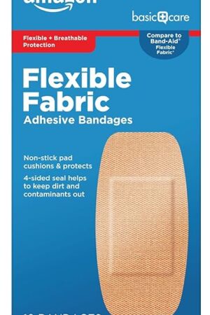 Amazon Basic Care Flexible Fabric Adhesive Bandages, XL (2 in x 4 in), Protection for All Skin Types, Flexible Stretch That Conform to Wounds, 10 Count