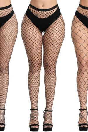 Women's High Waisted Fishnet Tights Sexy Wide Suspender Pantyhose Thigh-High Fishnet Stockings