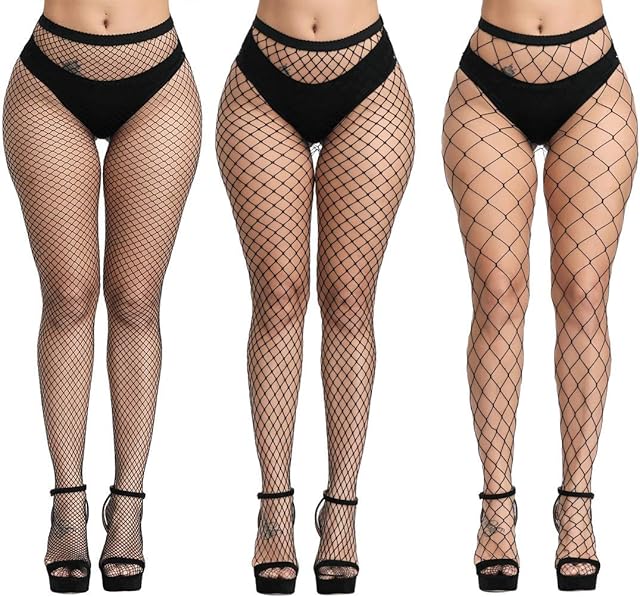 Women's High Waisted Fishnet Tights Sexy Wide Suspender Pantyhose Thigh-High Fishnet Stockings