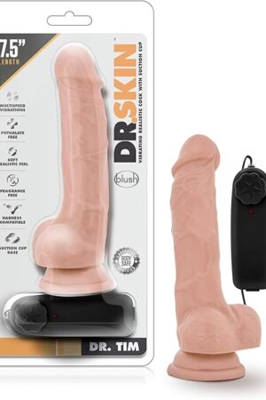 Blush Novelties Dr. Skin 7.5 Inch Realistic Vibrating Dildo with Suction Cup, Sex Toy for Women, Sex Toy for Adults, Vanilla