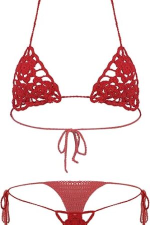 Womens Handmade Micro Bikini Set Crochet G Thong String Sexy Lingerie Sets Bathing Swimsuit
