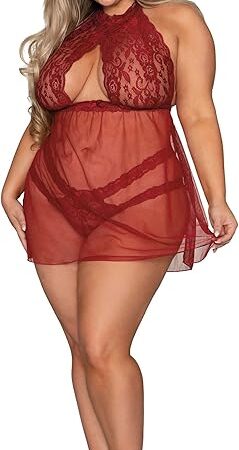 womens Key Hole Babydoll Lingerie, Garnet, One Size US
