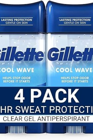 Gillette Antiperspirant and Deodorant for Men, 72hr Sweat & Odor Protection, Long Lasting Freshness, Anti-White Mark Technology, Clear Gel, Cool Wave Scent, 38 oz (Pack of 4)