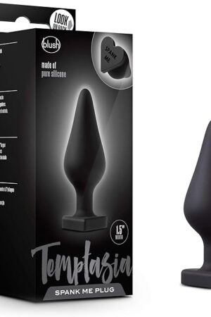 Blush Novelties Temptasia Spank Me Heart Shaped Silicone Butt Plug, Candy Heart Anal Plug, Sex Toy for Women, Black