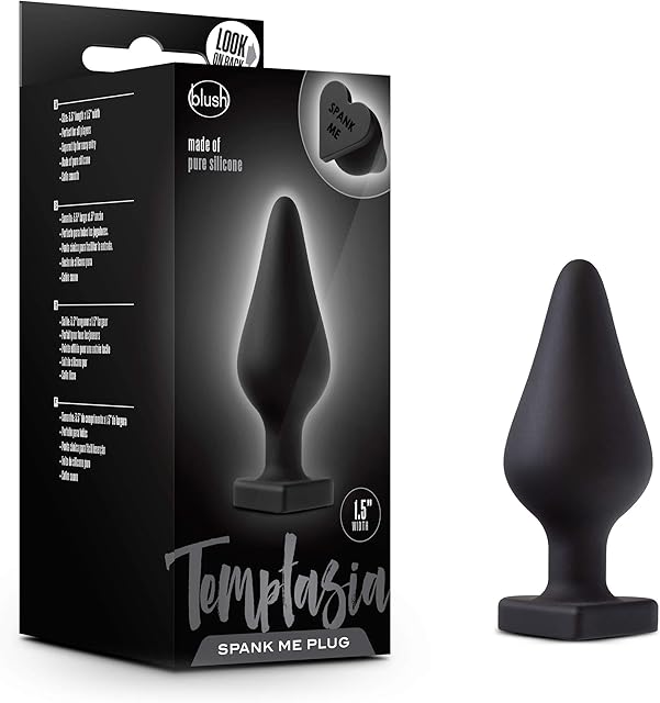 Blush Novelties Temptasia Spank Me Heart Shaped Silicone Butt Plug, Candy Heart Anal Plug, Sex Toy for Women, Black