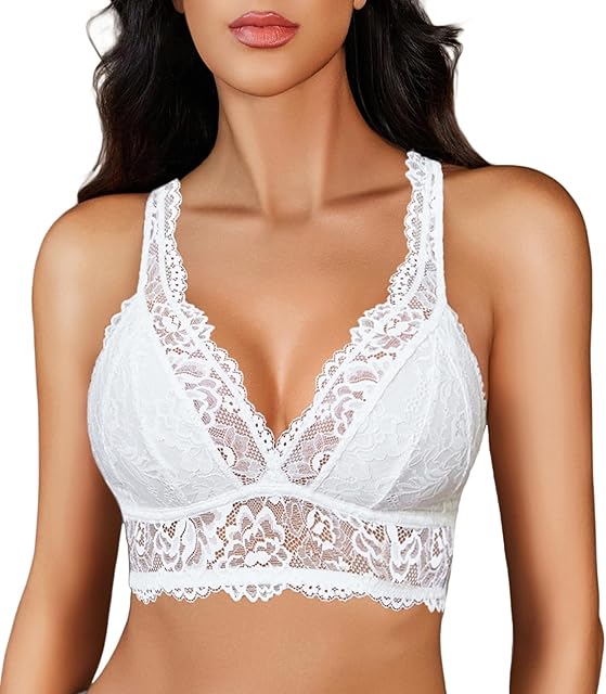 Bralettes for Women Comfort Wireless V Neck Bras Racerback Camisole Tops Sexy Undershirt Lingerie White