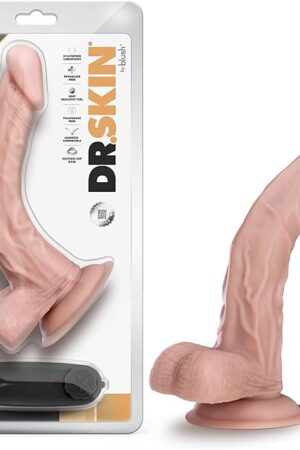 Blush Novelties Dr. Skin Dr Ken - 8.5 Inch Long Lifelike Realistic Remote Vibrating Dildo - 1.5in Wide - Strap On Compatible Suction Cup for Hands Free Play - Multi-Speed Vibrator for Couples - Beige
