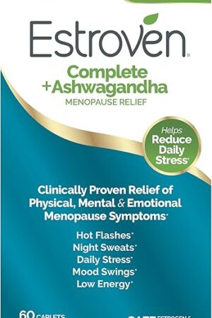 Estroven Complete + Ashwagandha Multi-Symptom Menopause Supplement for Women - 60 Ct. - Clinically Proven Ingredients Provide Menopause Relief & Night Sweats + Hot Flash Relief* - Drug-Free & Non-GMO