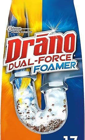 Drano Dual-Force Foamer Drain Clog Remover and Cleaner for Shower or Sink Drains, Unclogs and Removes Sources of Odor, 17 Fl Oz