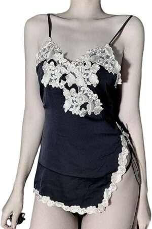 Women's Lingerie sexy lace pajamas transparent see-through open file corset teddy underwear pajamas