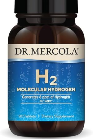 Dr Mercola H2 Molecular Hydrogen - Supports Healthy Aging, Cellular Energy & Brain Health - with Elemental Magnesium - GMO-Free, Gluten-Free & Soy-Free - 90 Tablets (90 Servings)