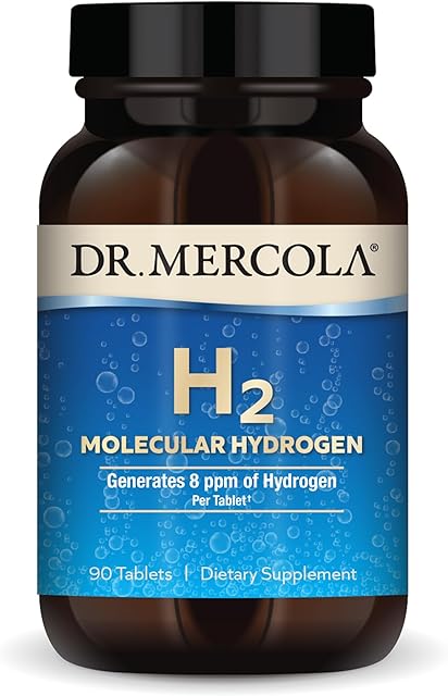 Dr Mercola H2 Molecular Hydrogen - Supports Healthy Aging, Cellular Energy & Brain Health - with Elemental Magnesium - GMO-Free, Gluten-Free & Soy-Free - 90 Tablets (90 Servings)