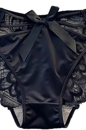 Women's Satin Panties Underwear Sexy Criss Cross Lace Back Full Coverage Hipster Panties Lingerie Briefs M-XL