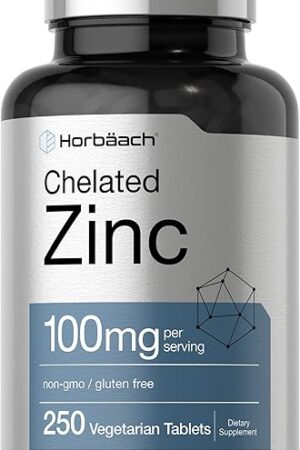 Horb?ach Chelated Zinc Supplement 100mg | 250 Tablets | High Potency & Superior Absorption | Vegetarian, Non-GMO, Gluten Free