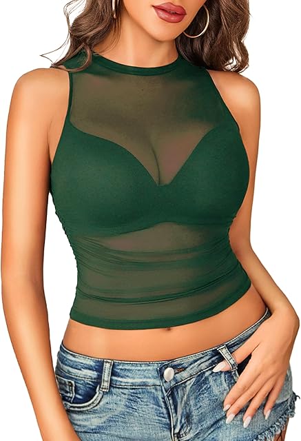 Women Camisole Tops Sexy Mesh Tank Tops Cami Y2K See Through Undershirts Mini Going Out Top Lingerie