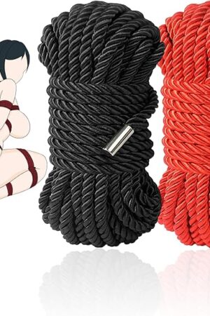 BDSM Couple Intimate Bondage Set - Soft and Multifunctional Sex Rope - Bedroom Adult Bondage Toy - Perfect for Bondage Beginners (2-Piece Set, Black, Red)