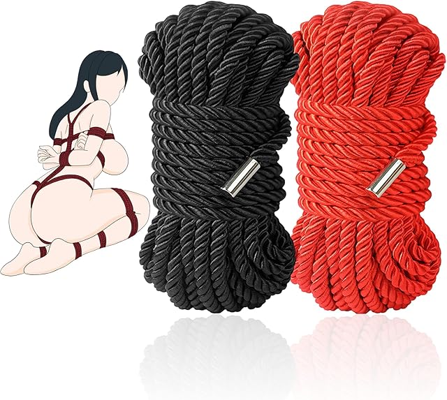BDSM Couple Intimate Bondage Set - Soft and Multifunctional Sex Rope - Bedroom Adult Bondage Toy - Perfect for Bondage Beginners (2-Piece Set, Black, Red)