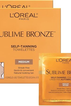 L'Oreal Paris Sublime Bronze Self Tanning Towelettes, Streak-Free, Natural Looking Tan, 6 ct