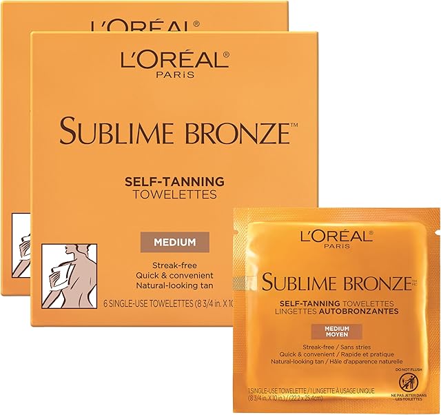 L'Oreal Paris Sublime Bronze Self Tanning Towelettes, Streak-Free, Natural Looking Tan, 6 ct