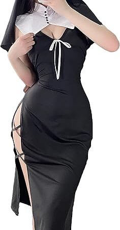 Cosplay Lingerie Sexy Nun Costume Naughty Anime Devil Roleplay Maid Outfit Halloween Goth High Slit Dress Up Nightgowns