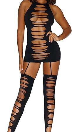 Women's Black Opaque Slash Garter Dress