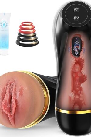 Vibrating Male Masturbator Sex Toys for Men, Male Sex Toys Realistic Textured Pocket Pussy Mens Stroker with 10 Vibration Mode, Hands-Free Blowjob Machine Masturbators for Penis Training &Men Pleasure