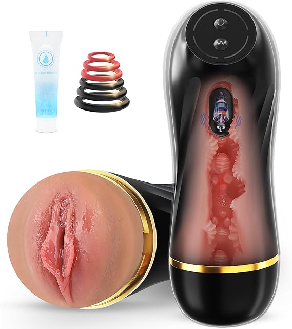 Vibrating Male Masturbator Sex Toys for Men, Male Sex Toys Realistic Textured Pocket Pussy Mens Stroker with 10 Vibration Mode, Hands-Free Blowjob Machine Masturbators for Penis Training &Men Pleasure