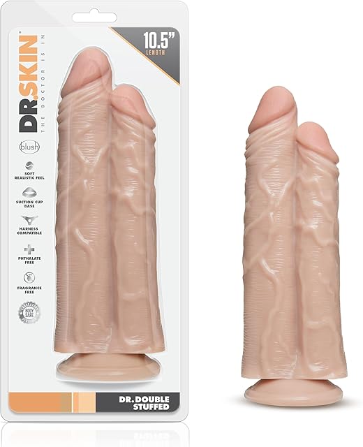 Blush Novelties Dr. Skin Dr. Double Stuffed Realistic Double Dildo, Sex Toy for Women, Sex Toy for Adults, Vanilla