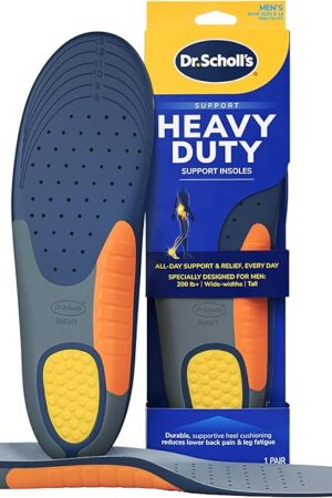 Dr Scholl's Heavy Duty Support Insole Orthotics, Big & Tall, 200lbs+, Wide Feet, Shock Absorbing, Arch Support, Distributes Pressure, Trim to Fit Inserts, Work Boots & Shoes, Men Size 8-14, 1 Pair