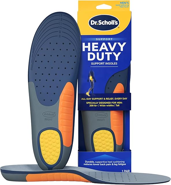 Dr Scholl's Heavy Duty Support Insole Orthotics, Big & Tall, 200lbs+, Wide Feet, Shock Absorbing, Arch Support, Distributes Pressure, Trim to Fit Inserts, Work Boots & Shoes, Men Size 8-14, 1 Pair