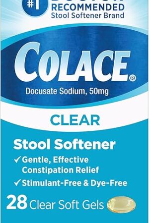 Colace Clear Stool Softener Soft Gel Capsules Constipation Relief 50mg Docusate Sodium Doctor Recommended 28ct