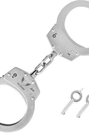 vulcanforce Handcuffs Law Enforcement - Heavy Duty Steel Chain Hand Cuffs - Includes 2 Keys - Extra Sturdy Double Lock - 16 Locking Positions Fit Most Wrists - Perfect for Security, Training
