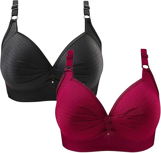 2 Pack Everyday Bra for Women Underwear Sexy Push Up Wireless Bralette Full Coverage Comfortable Bras