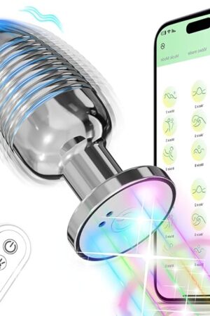 Adult Anal Plug Sex Toy, Vibrating Anal Butt Plug, Light Up But Plug with App and Remote Controlled Vibrator, Stainless Steel Anal Toys Jewel Glow in The Dark for Men and Women