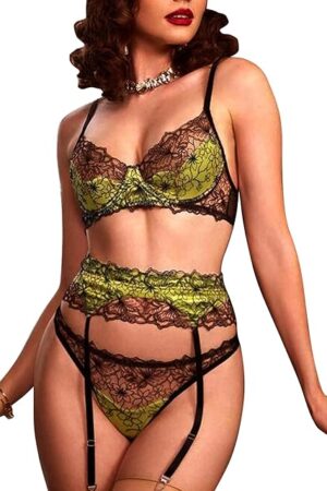 Women's Lingerie Set Sexy Corset Sets with Elegant Floral Lace Garter Belts Bodysuit Teddy with Panty No Stockings