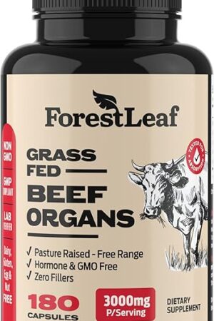 ForestLeaf Beef Organ Supplement - Grass Fed & Pasture Raised - Total Body Wellness & Performance, Organ Complex with 3000mg of Desiccated Beef Liver, Heart, Kidney, Pancreas, Spleen (180 Capsules)