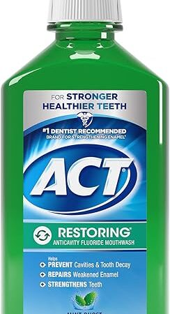ACT Restoring Zero Alcohol Fluoride Mouthwash 338 fl oz Strengthens Tooth Enamel, Mint Burst