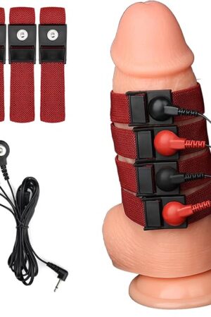 Adjustable Penis Rings Set 4pcs Red Stim Loops 2pcs Black Wires