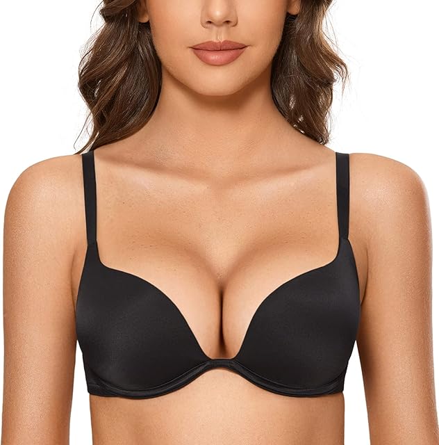 Women's Push Up Bra Plunge Deep V T Shirt Bras Padded Underwire Add One Cup