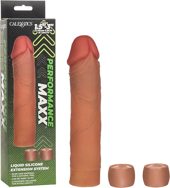 CalExotics Performance Maxx Liquid Silicone Extension System, 8 Inch Penis Sleeve with Two Stoppers Included to Add Up to 3 Inch in Length Brown SE-1633-65-3